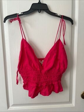 Smocked Tie-Shoulder Camisole in Vibrant Fuchsia